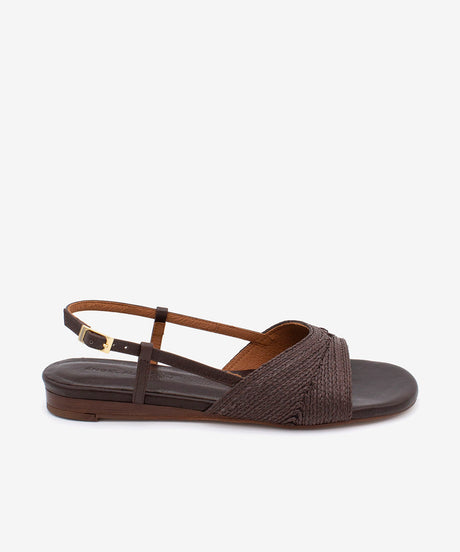 ALISA - Sandalias de mujer planas de piel con rafia para el verano - Zapatos m. oscuro - Zapatos de mujer Ángel Alarcón - Women Shoes 2026