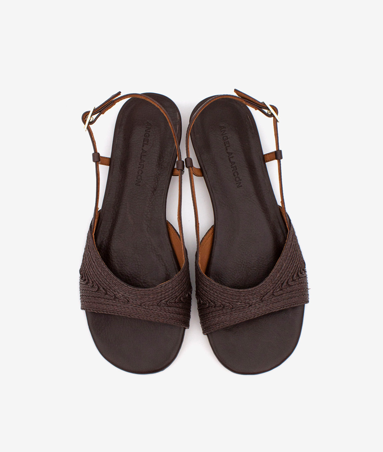 ALISA - Sandalias de mujer planas de piel con rafia para el verano - Zapatos m. oscuro - Zapatos de mujer Ángel Alarcón - Women Shoes 2026