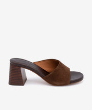 PATRIZIA – Mule con tacón alto ancho efecto madera de serraje – marrón – Talla 38 – Ángel Alarcón