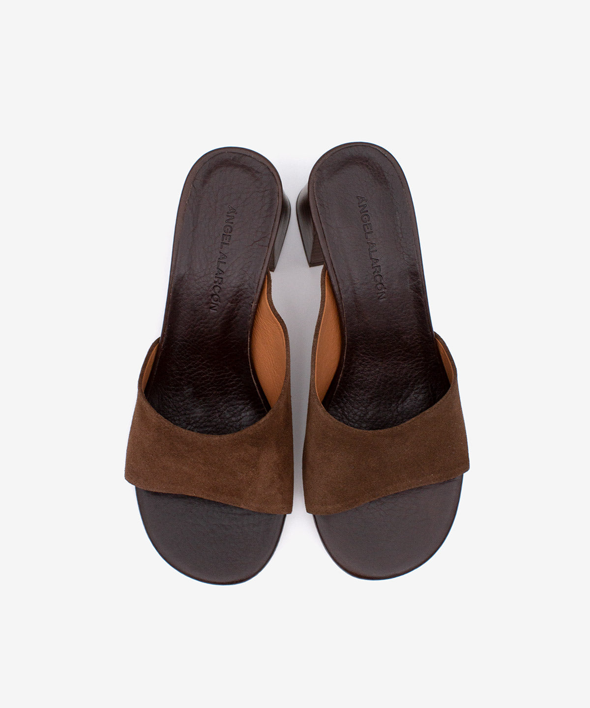 PATRIZIA – Mule con tacón alto ancho efecto madera de serraje – marrón – Talla 39 – Ángel Alarcón