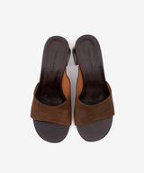 PATRIZIA – Mule con tacón alto ancho efecto madera de serraje – marrón – Talla 39 – Ángel Alarcón