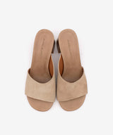 PATRIZIA – Mule con tacón alto ancho efecto madera de serraje – taupe – Talla 36 – Ángel Alarcón