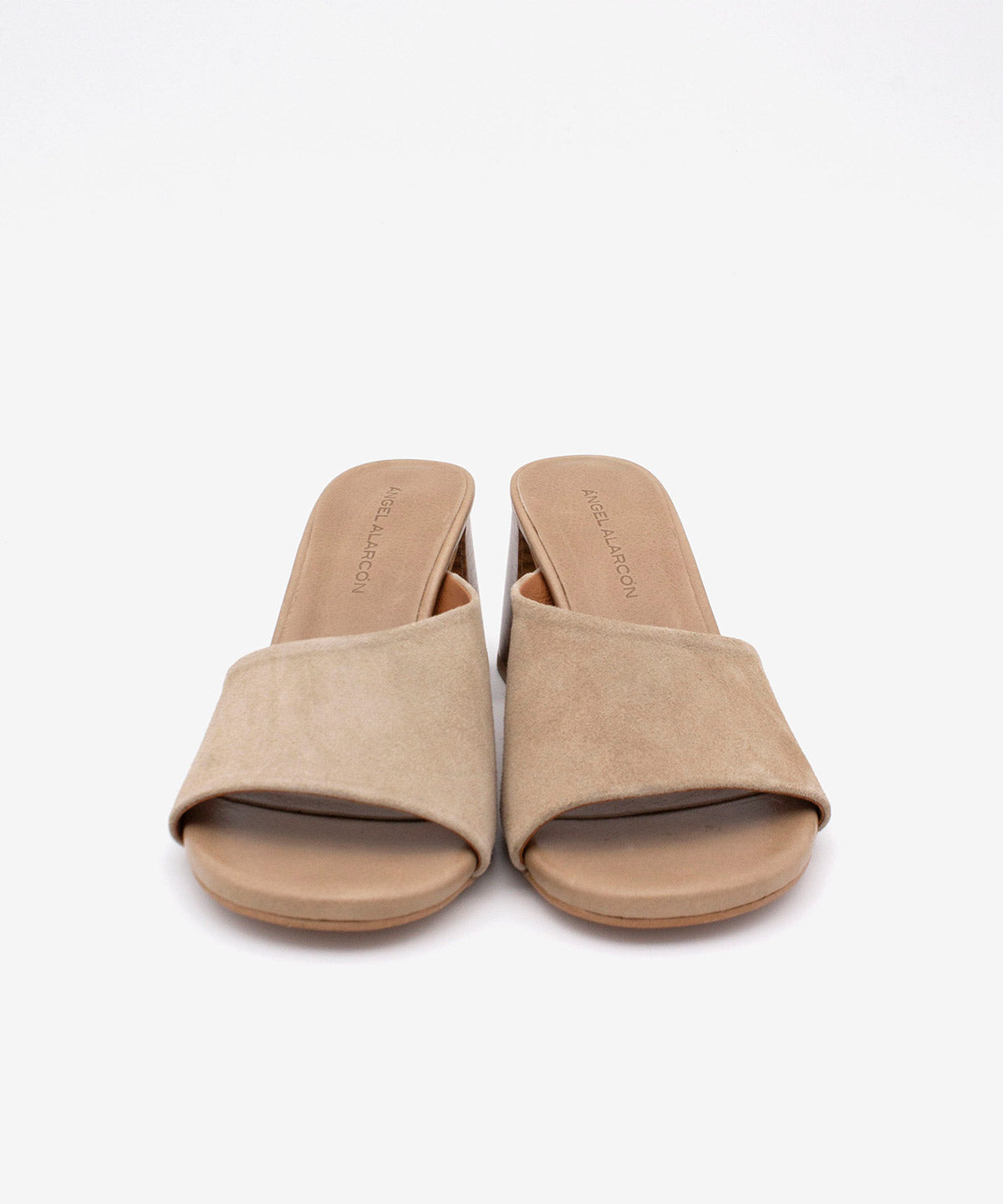 PATRIZIA – Mule con tacón alto ancho efecto madera de serraje – taupe – Talla 37 – Ángel Alarcón