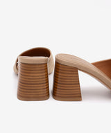 PATRIZIA – Mule con tacón alto ancho efecto madera de serraje – taupe – Talla 37 – Ángel Alarcón