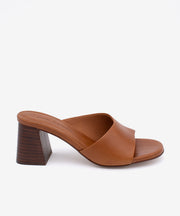 PATRIZIA – Mule de piel natura con tacón alto ancho efecto madera – marrón – Talla 37 – Ángel Alarcón