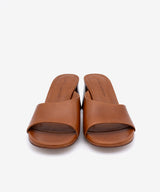 PATRIZIA – Mule de piel natura con tacón alto ancho efecto madera – marrón – Talla 38 – Ángel Alarcón