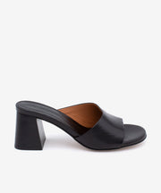 PATRIZIA – Mule de piel natura con tacón alto ancho efecto madera – negro – Talla 39 – Ángel Alarcón