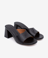 PATRIZIA – Mule de piel natura con tacón alto ancho efecto madera – negro – Talla 39 – Ángel Alarcón