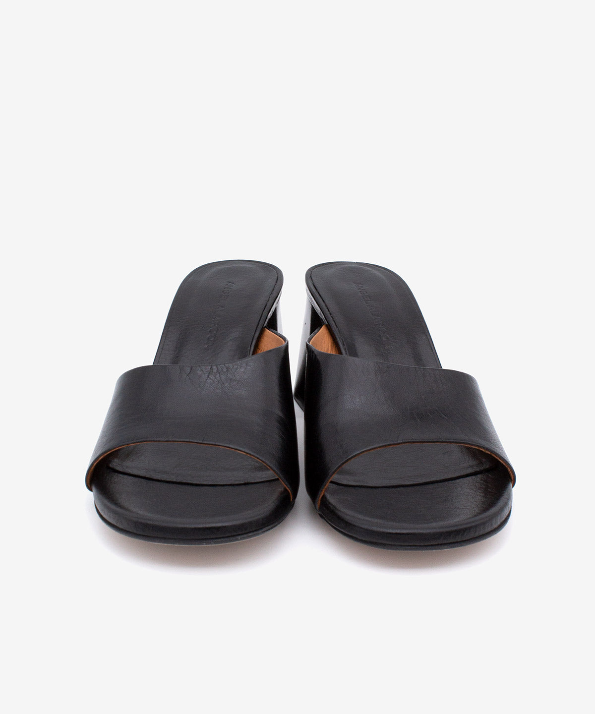PATRIZIA – Mule de piel natura con tacón alto ancho efecto madera – negro – Talla 40 – Ángel Alarcón
