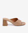 PATRIZIA – Mule de piel natura con tacón alto ancho efecto madera – taupe – Talla 35 – Ángel Alarcón