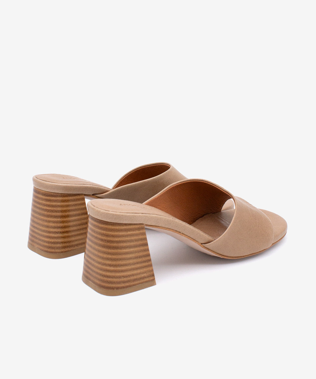 PATRIZIA – Mule de piel natura con tacón alto ancho efecto madera – taupe – Talla 35 – Ángel Alarcón