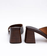 PATRIZIA – Mule de piel natura con tacón alto ancho efecto madera – marrón oscuro – Talla 37 – Ángel Alarcón