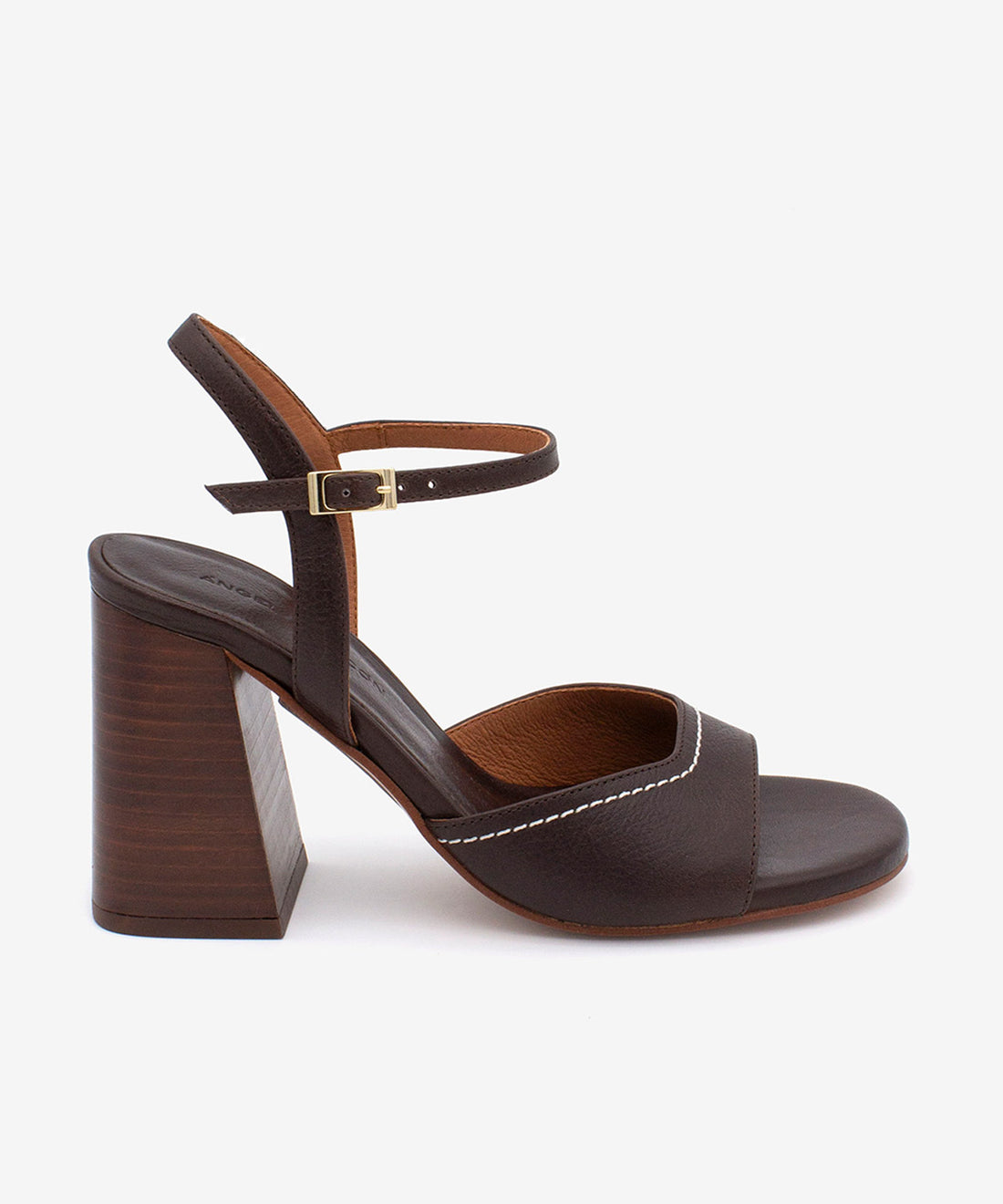 LUISA – Sandalia con tacón alto de piel natural sujeto al tobillo – marrón oscuro – Talla 35 – Ángel Alarcón