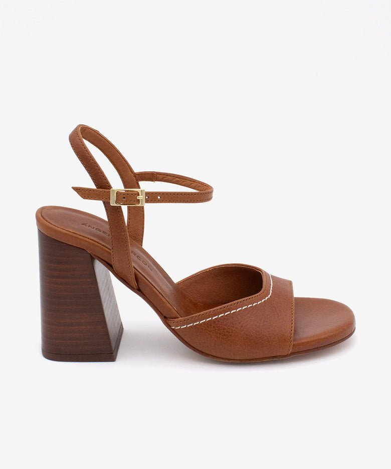 LUISA – Sandalia con tacón alto de piel natural sujeto al tobillo – marrón – Talla 38 – Ángel Alarcón