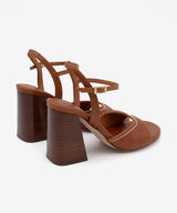 LUISA – Sandalia con tacón alto de piel natural sujeto al tobillo – marrón – Talla 39 – Ángel Alarcón