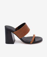 MARTA - Sandalia mule de dos tiras con tacón de diseño en piel natural - Zapatos marrones - Zapatos de mujer Ángel Alarcón - Women Shoes 2026