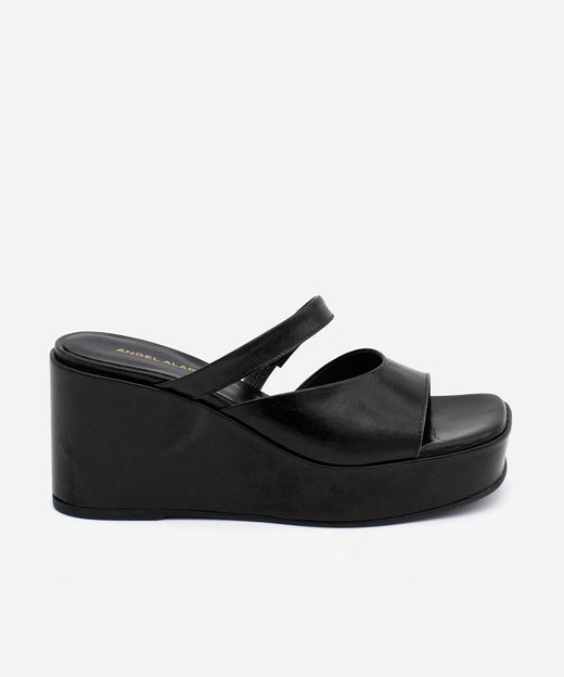 NICOLETTA – Mule de plataforma de cuña con pala doble de piel texturizada – Talla 35 – Ángel Alarcón