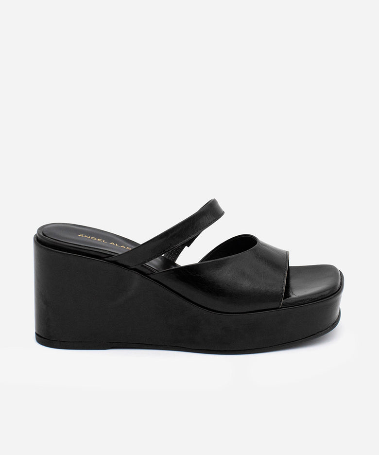 NICOLETTA – Mule de plataforma de cuña con pala doble de piel texturizada – Talla 35 – Ángel Alarcón