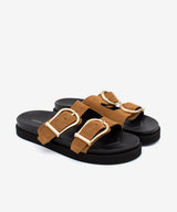SOFIA - Sandalia plana de mujer con doble tira ajustable de serraje y planta EVA - Zapatos color camel - Zapatos de mujer Ángel Alarcón - Women Shoes 2026