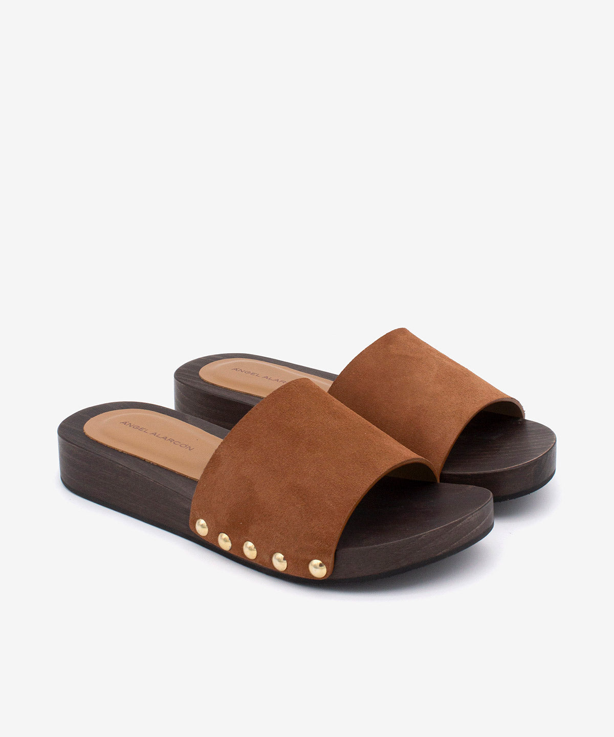 CLOE - Sandalia mule de serraje con suela de madera de Ante suede - Zapatos Nude - beige - Zapatos de mujer Ángel Alarcón - Women Shoes 2026