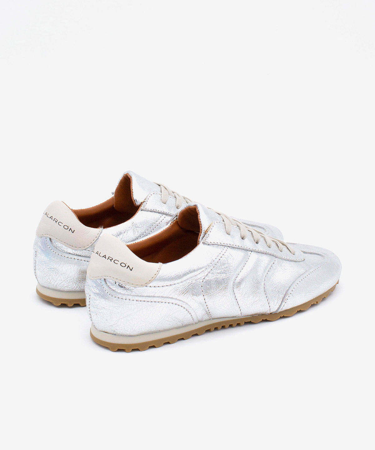 KESIA – Sneakers de piel metalizada con suela dentada – plata – Talla 37 – Ángel Alarcón