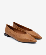 NAYU - Bailarina de puntera fina básicas de piel print avestruz - Zapatos color camel - Zapatos de mujer Ángel Alarcón - Women Shoes 2026