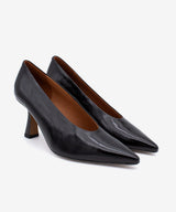 DAVINA - Salón de tacón alto con escote en V en piel brillante texturizada - Zapatos Negros - Zapatos de mujer Ángel Alarcón - Women Shoes 2026