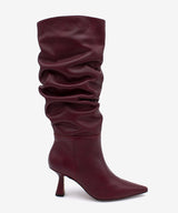 KEIRA - Bota alta de caña fruncida con tacon alto en piel suave - Zapatos burdeos - Zapatos de mujer Ángel Alarcón - Women Shoes 2026