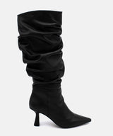 KEIRA - Bota alta de caña fruncida con tacon alto en piel suave - Zapatos Negros - Zapatos de mujer Ángel Alarcón - Women Shoes 2026
