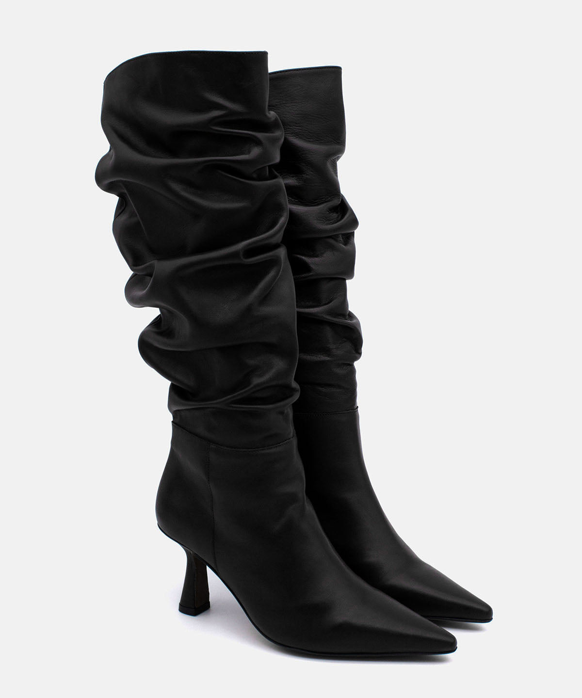 KEIRA - Bota alta de caña fruncida con tacon alto en piel suave - Zapatos Negros - Zapatos de mujer Ángel Alarcón - Women Shoes 2026