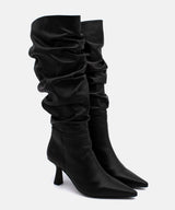 KEIRA - Bota alta de caña fruncida con tacon alto en piel suave - Zapatos Negros - Zapatos de mujer Ángel Alarcón - Women Shoes 2026