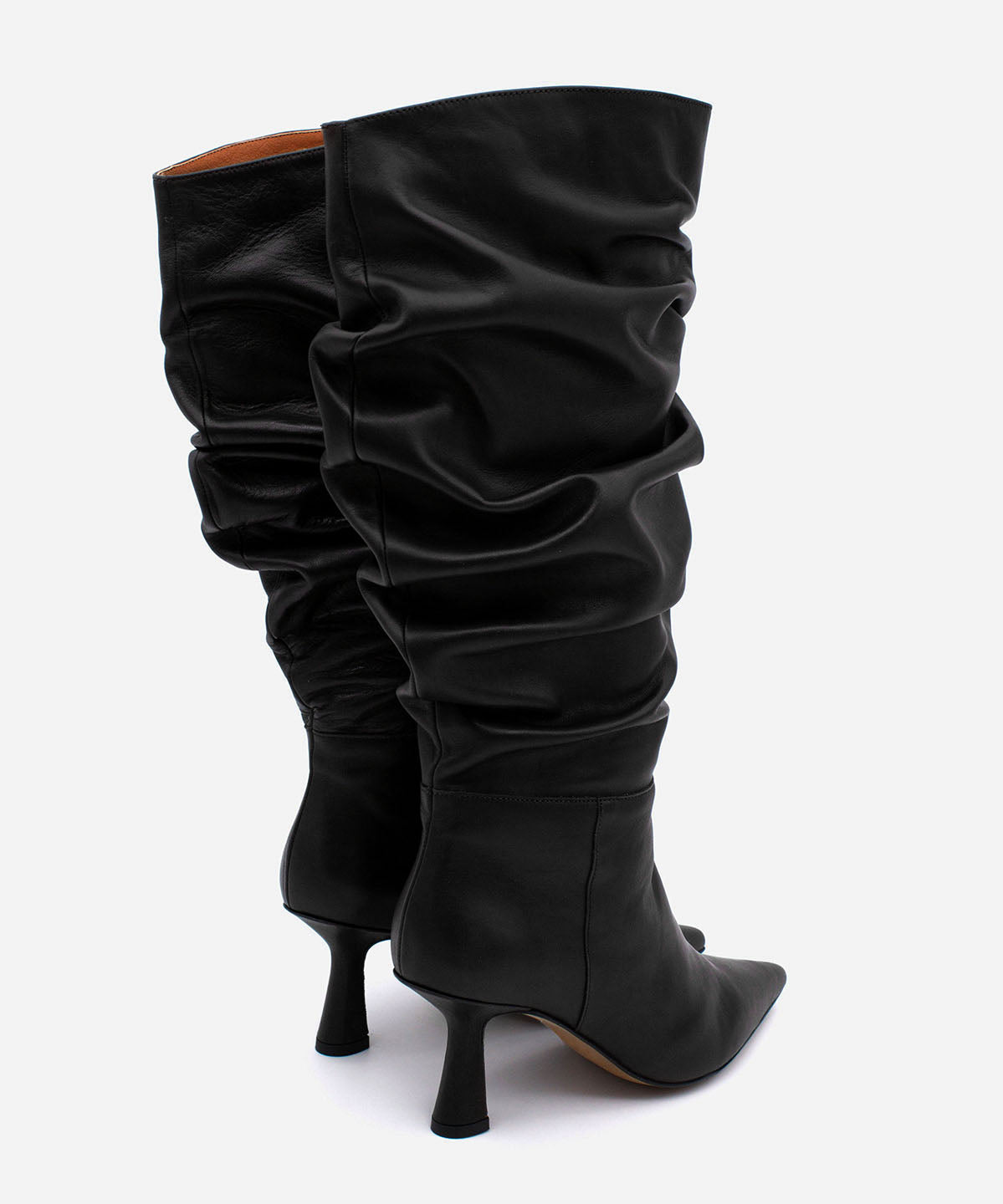 KEIRA - Bota alta de caña fruncida con tacon alto en piel suave - Zapatos Negros - Zapatos de mujer Ángel Alarcón - Women Shoes 2026
