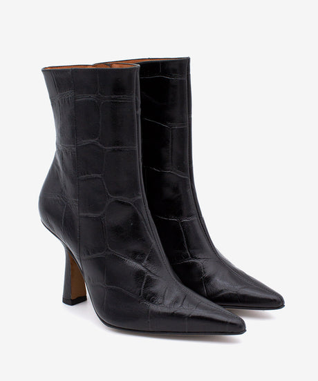 MIRIAM - Botín de tacón muy alto con puntera fina en piel print croco - Zapatos Negros - Zapatos de mujer Ángel Alarcón - Women Shoes 2026