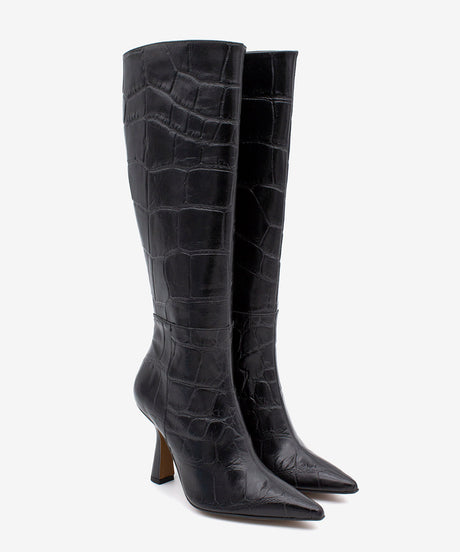 RILEY - Bota alta de mujer de tacón alto para vresrtir de print cocodrilo - Zapatos Negros - Zapatos de mujer Ángel Alarcón - Women Shoes 2026