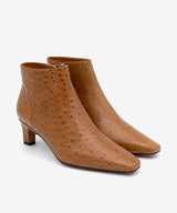 NATALIA - Botín de tacón bajo de piel print avestruz - Zapatos color camel - Zapatos de mujer Ángel Alarcón - Women Shoes 2026