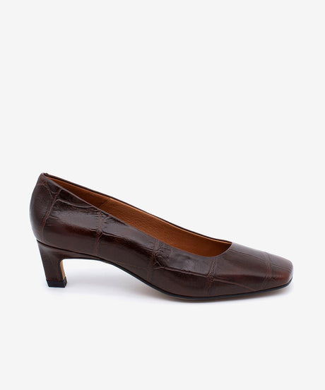 AMARIS - Zapatos de salón con tacón bajo cómodos de piel print croco - Zapatos m. oscuro - Zapatos de mujer Ángel Alarcón - Women Shoes 2026
