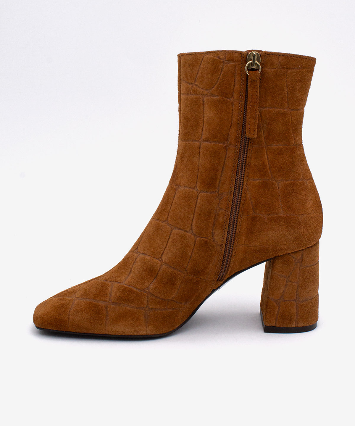 DRIMIA - Botín de tacón alto y ancho de serraje print croco - Zapatos color cuero - Zapatos de mujer Ángel Alarcón - Women Shoes 2026