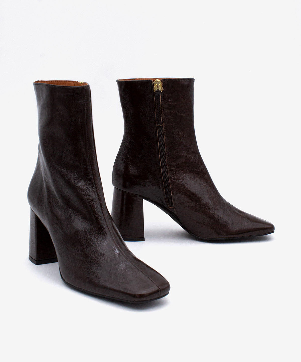 DRIMIA - Botín de mujer con tacón cómodo ancho de piel brillante texturizada - Zapatos m. oscuro - Zapatos de mujer Ángel Alarcón - Women Shoes 2026