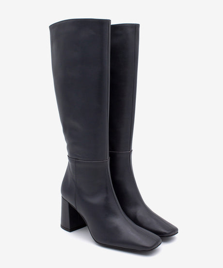 DORANA - Bota alta cómoda de tacón ancho con puntera cuadrada de piel - Zapatos grises - Zapatos de mujer Ángel Alarcón - Women Shoes 2026