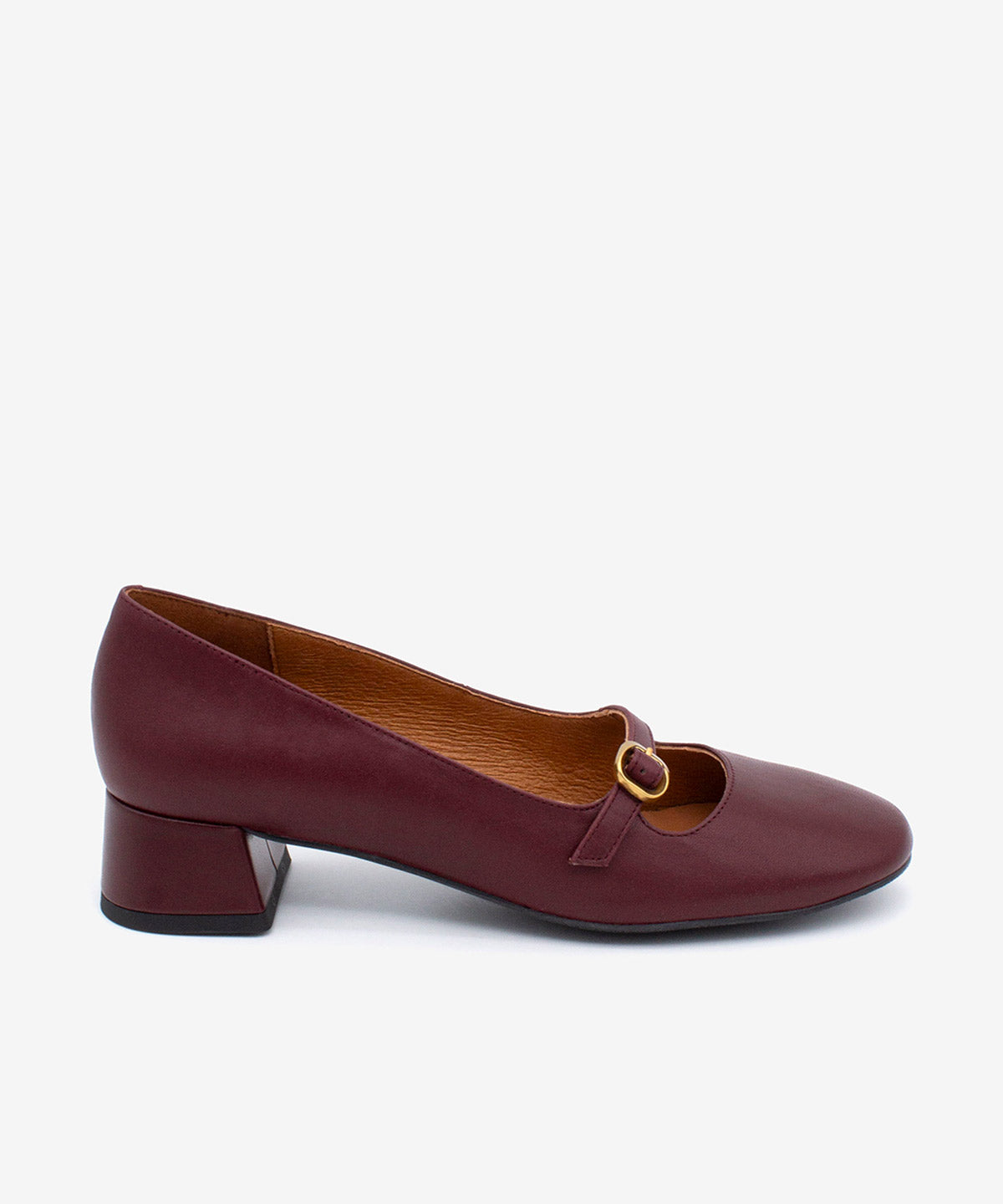 DANIKA - Mercedita de mujer de tacón bajo con hebilla dorada de piel lisa - Zapatos burdeos - Zapatos de mujer Ángel Alarcón - Women Shoes 2026