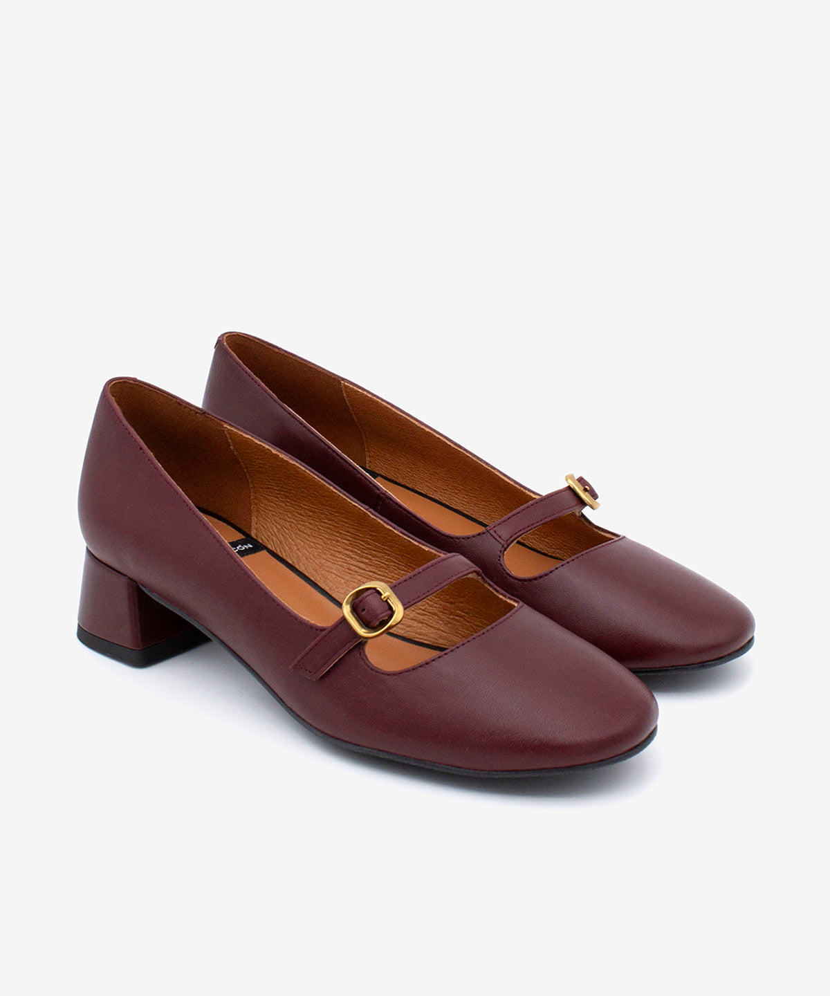 DANIKA - Mercedita de mujer de tacón bajo con hebilla dorada de piel lisa - Zapatos burdeos - Zapatos de mujer Ángel Alarcón - Women Shoes 2026