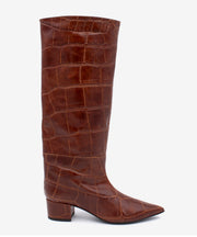 JOVANNA - Bota gaucha de tacón ancho de piel print croco - Zapatos marrones - Zapatos de mujer Ángel Alarcón - Women Shoes 2026