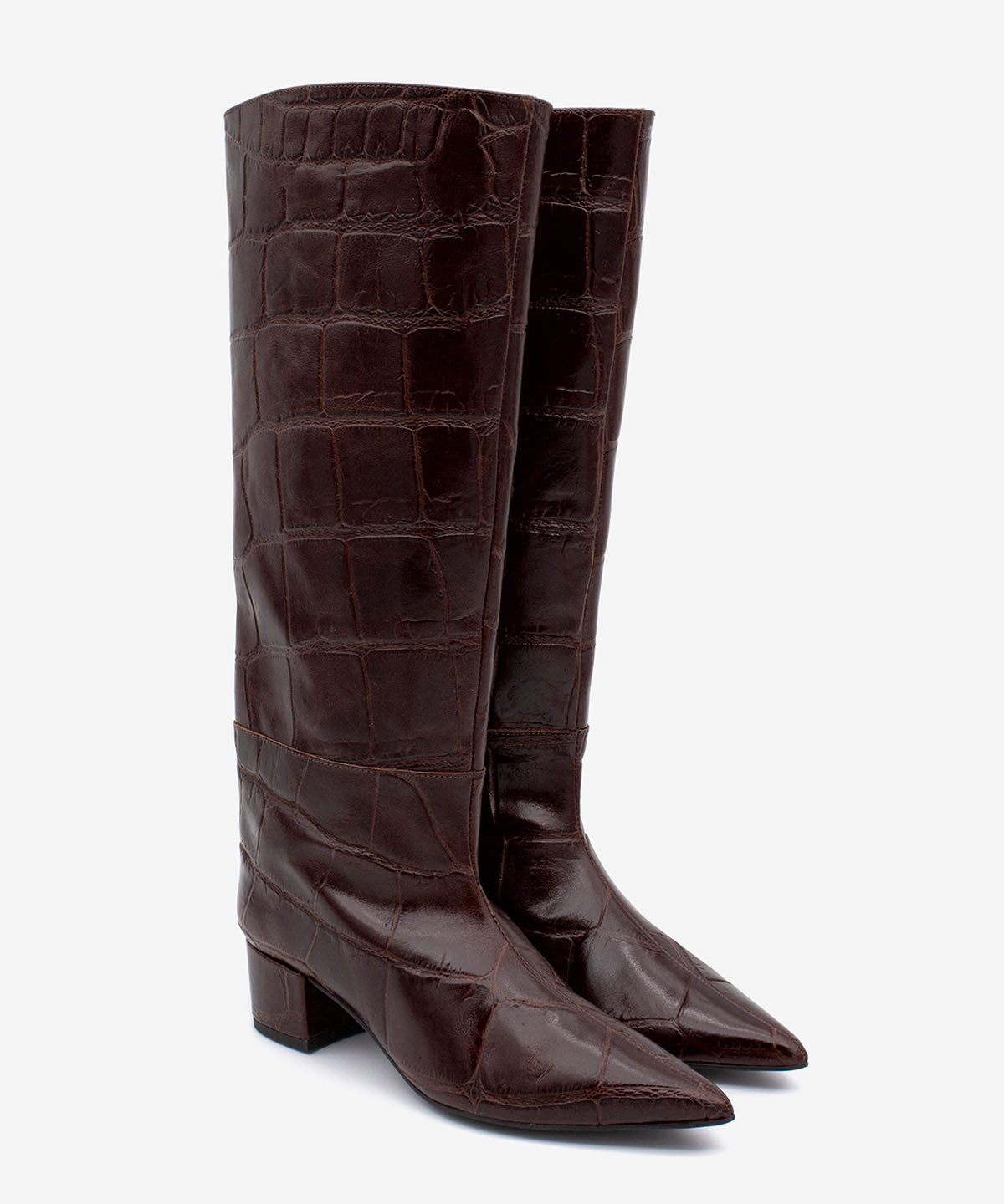 JOVANNA - Bota gaucha de tacón ancho de piel print croco - Zapatos marrones - Zapatos de mujer Ángel Alarcón - Women Shoes 2026