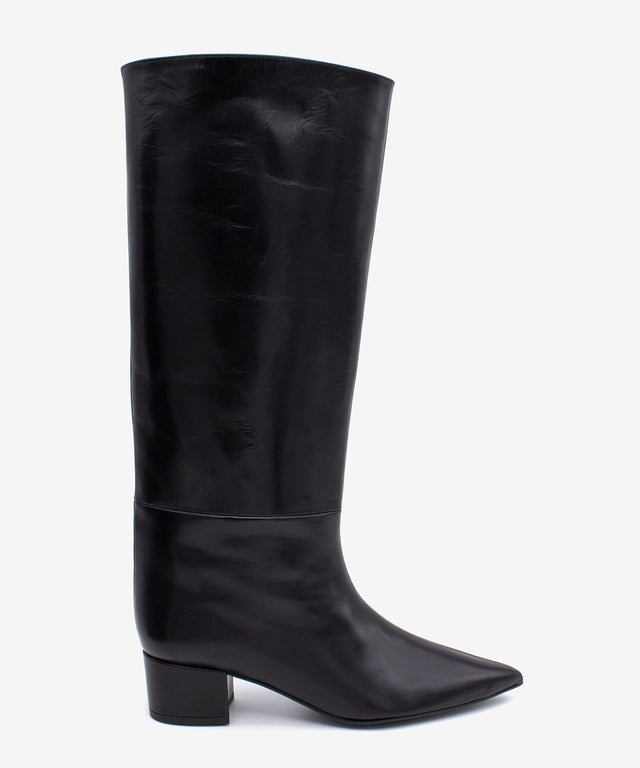 JOVANNA - Bota gaucha de tacón ancho de piel lisa semibrillante - Zapatos Negros - Zapatos de mujer Ángel Alarcón - Women Shoes 2026