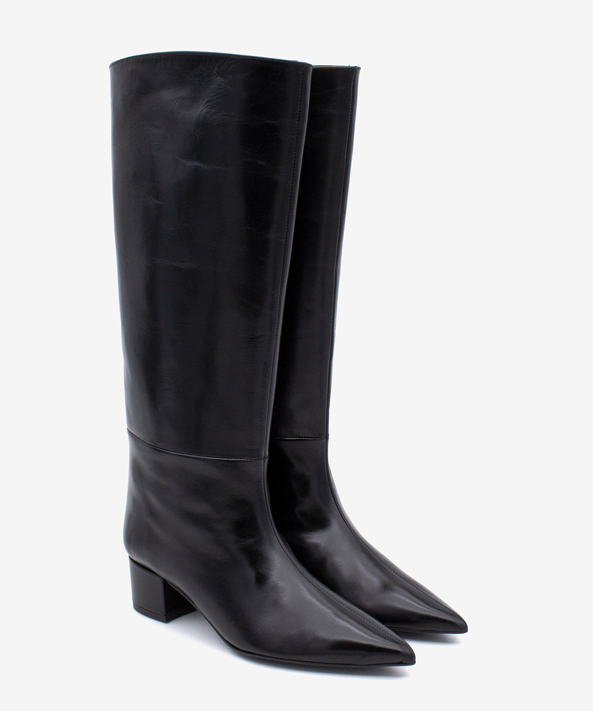 JOVANNA - Bota gaucha de tacón ancho de piel lisa semibrillante - Zapatos Negros - Zapatos de mujer Ángel Alarcón - Women Shoes 2026
