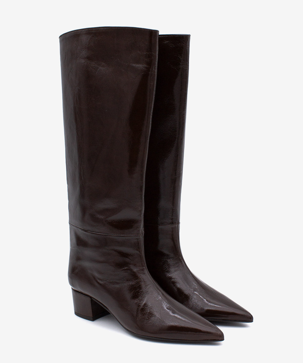 JOVANNA - Bota gaucha de piel brillante y tacón ancho de piel brillante texturizada - Zapatos m. oscuro - Zapatos de mujer Ángel Alarcón - Women Shoes 2026