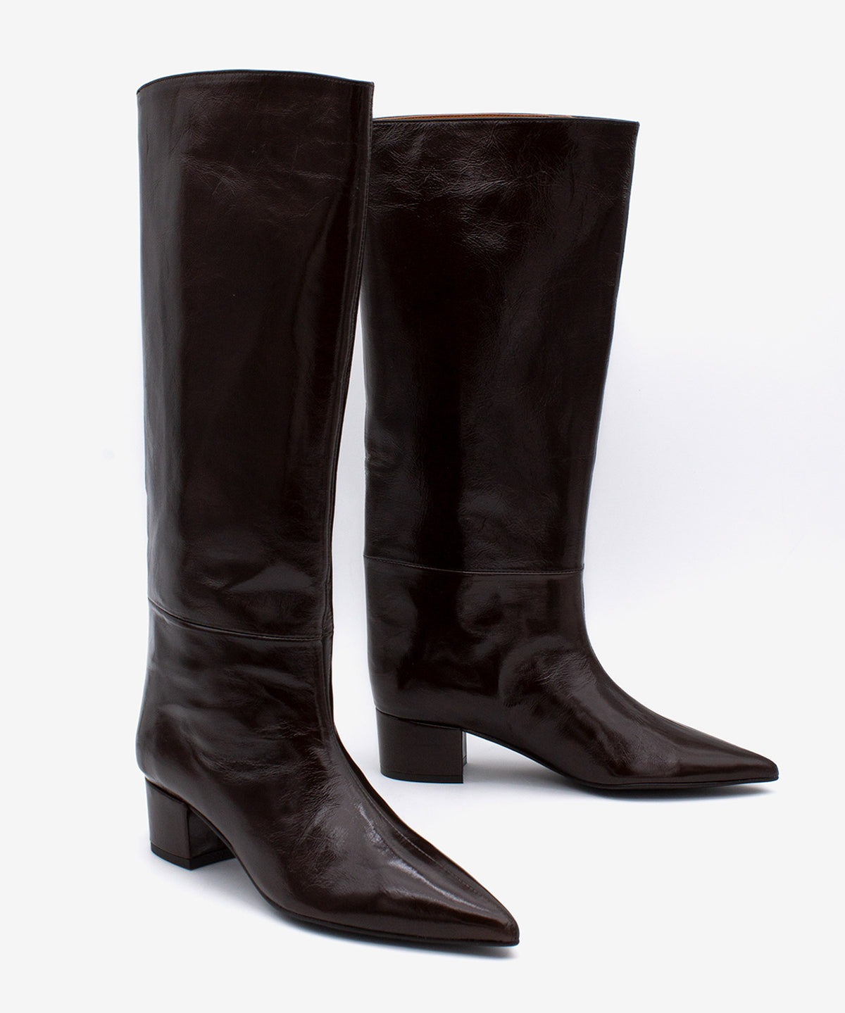 JOVANNA - Bota gaucha de piel brillante y tacón ancho de piel brillante texturizada - Zapatos m. oscuro - Zapatos de mujer Ángel Alarcón - Women Shoes 2026