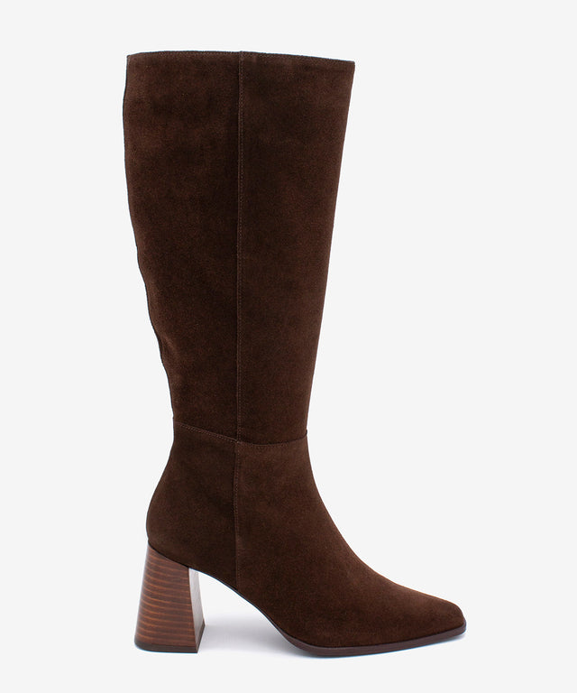 TRITAS - Bota alta de serraje con tacón ancho efecto madera - Zapatos m. oscuro - Zapatos de mujer Ángel Alarcón - Women Shoes 2026