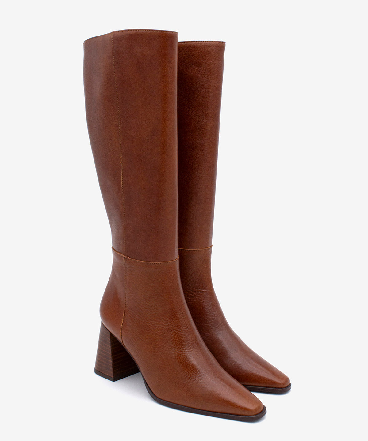 TRITAS - Bota alta de mujer con tacón de madera de piel granulada - Zapatos marrones - Zapatos de mujer Ángel Alarcón - Women Shoes 2026