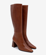 TRITAS - Bota alta de mujer con tacón de madera de piel granulada - Zapatos marrones - Zapatos de mujer Ángel Alarcón - Women Shoes 2026
